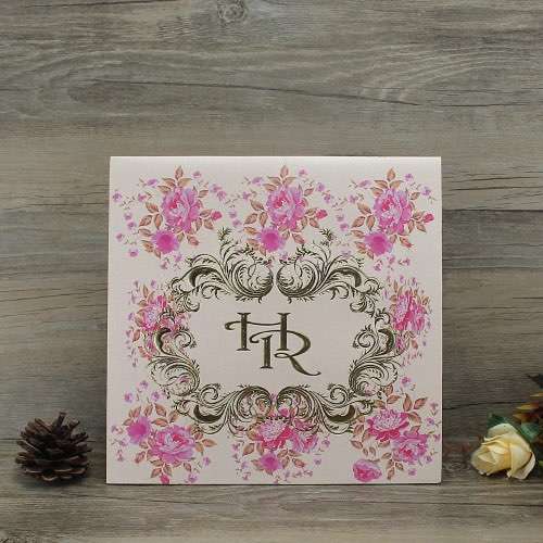 Floral Wedding Invitation Card Foil Printing Customized Half Fold Invitation 